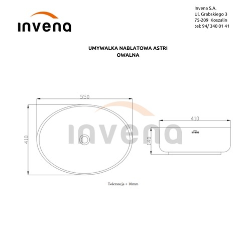 Умивальник керамічний Invena Astri накладний ce-30-001 - 3