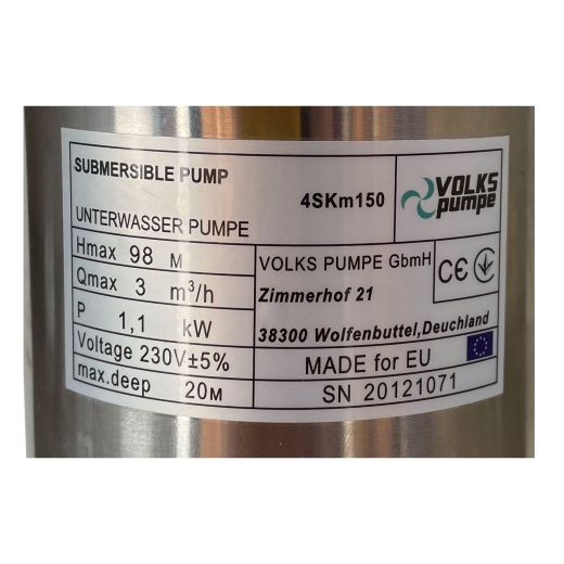 Насос свердловинний вихровий VOLKS pumpe 4SKm150 1,1 кВт + кабель 15м і пульт 8694900304190343 - 5