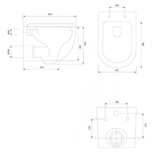 Унитаз подвесной Omnires Ottawa 49x37 rimless, сиденье дюропласт, white gloss (OTTAWAMWBP) - 3