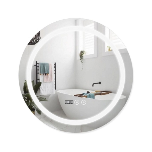 Зеркало с LED-подсветкой Touch Qtap Mideya R800, с антизапотеванием, с часами, диммером, рег. яркост(QT2078NCR8080W) - 1