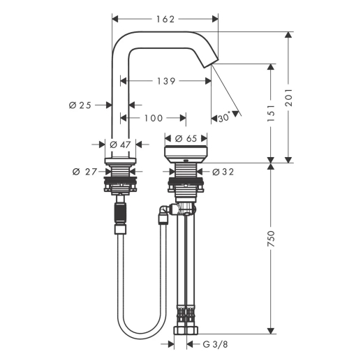 Cмеситель для умывальника Hansgrohe Tecturis E CoolStart EcoSmart+ с донным клапаном, черный 73353670 - 2