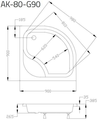 Душовий піддон Invena 90х90 см + панель, білий (AK-80-G90) - 3