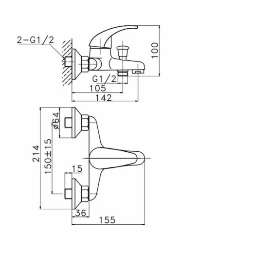 Смеситель для ванной VALVEX Alba комплект, хром 2453920 - 2
