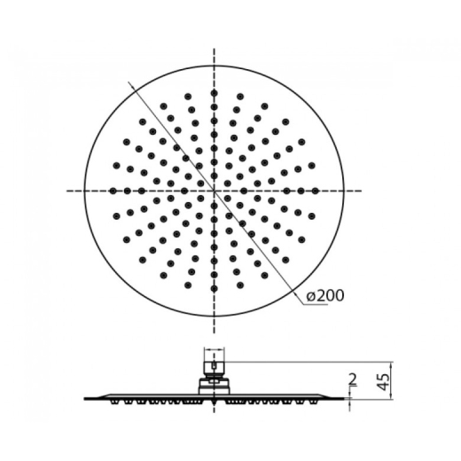 Верхний душ VALVEX Dione d=200 mm, без кронштейна, хром 2448400 - 2