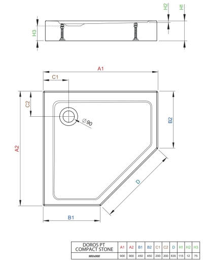 Душовий піддон RADAWAY Doros PT Compact Stone 90x90 см White (SDRPTP9090-05-04S) - 3