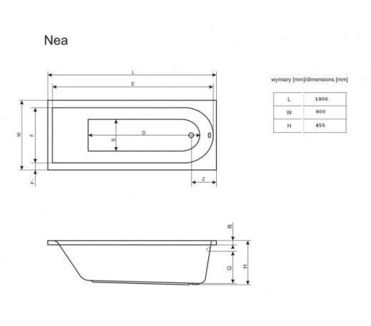 Ванна акриловая RADAWAY Nea HC31M-S1 180x80 (WA1-02-180x080U+сифон HC31M-S1) - 3