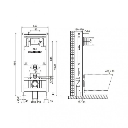 Инсталляция для унитаза OLI 80 с кнопкой 670004 I-Plate Ghrome (885342) - 2