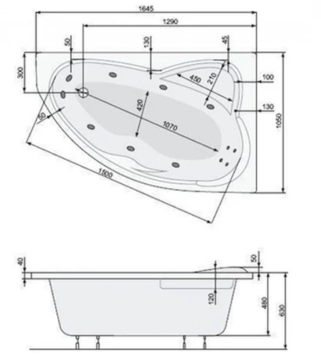 Ванна акрилова POOL SPA Europa 165x105 права (PWA4610ZN000000) - 3