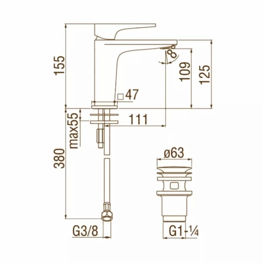 Смеситель для умывальника NOBILI Seven с донным клапаном, черный SE124118/2BM - 3