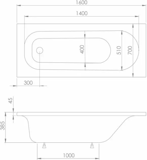 Ванна акрилова IMPRESE Rozkos 160х70 см, без ніжок (b0701016070) - 2