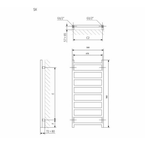 Сушка для рушників водяна TERMA Simple 960x500 срібло (WGSIM096050KRGRSX) - 3