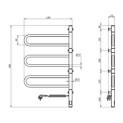 Полотенцесушитель электрический NAVIN Fouette 480х800 Sensor, белый, таймер (12-112033-4880) - 2