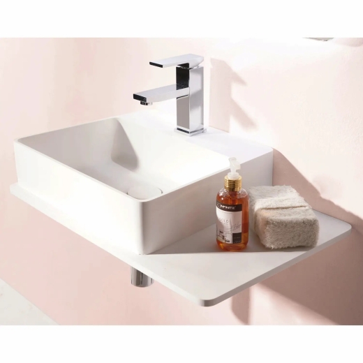 Умивальник VOLLE Solid Surface, 58х37х12, 5 см підвісний, з поличкою, кам'яний (13-40-415) - 2