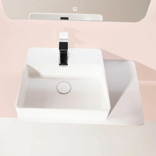 Умивальник VOLLE Solid Surface, 58х37х12, 5 см підвісний, з поличкою, кам'яний (13-40-415) - 3