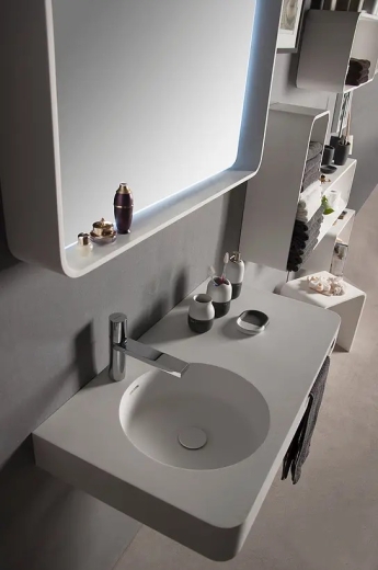 Підвісний кам'яний умивальник-стільниця Volle Solid Surface з рушником, 75x48, білий (13-40-742) - 3