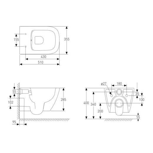 Унітаз підвісний Volle Solo Rimless, сидіння Slim Slow-Closing (13-55-111Grey) - 2