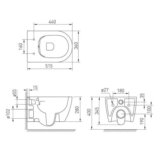 Унитаз подвесной Volle Cante Rimless с сиденьем Slim slow-closing (1312.151000) - 2