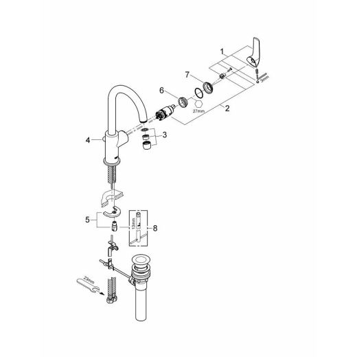 Смеситель для умывальника GROHE Bau Curve хром (23090000) - 4