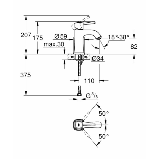 Смеситель для умывальника GROHE Grandera хром (23310000) M-Size - 3