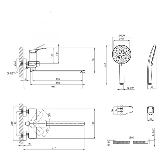 Смеситель для ванны Kroner KRP Graz - GRP070 (CV031334) - 7