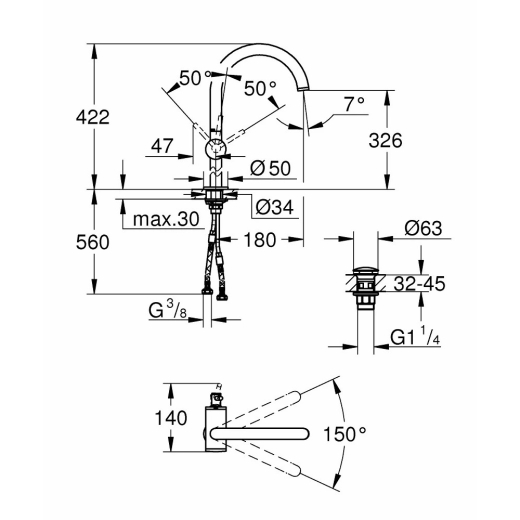 Смеситель для умывальника GROHE Atrio хром (32647003) - 2