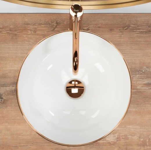 Умивальник Rea Stella ROSE GOLD EDGE накладний білий REA-U7444 - 3