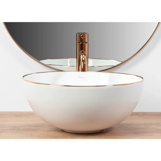 Умивальник Rea Stella ROSE GOLD EDGE накладний білий REA-U7444 - 4