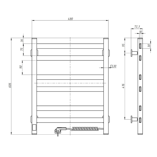 Сушка для рушників електрична NAVIN Авангард 480х600 Sensor, чорна, права, таймер (12-228053-4860) - 6