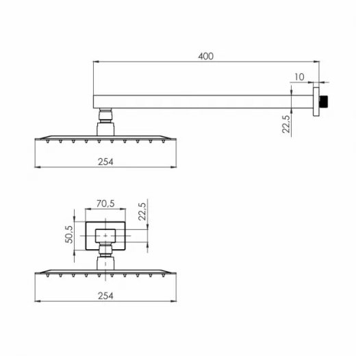 Верхний душ с держателем Volle Cascada R85 254х254мм, pistola gris (1586.180105) - 2