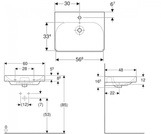 Умивальник підвісний Geberit Smyle Square 60х48, білий (500.229.01.1) - 2