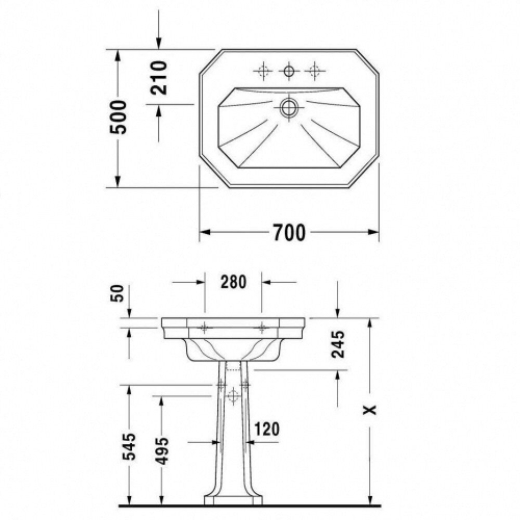Умивальник підвісний Duravit 1930 70х50 (0438700000) - 4
