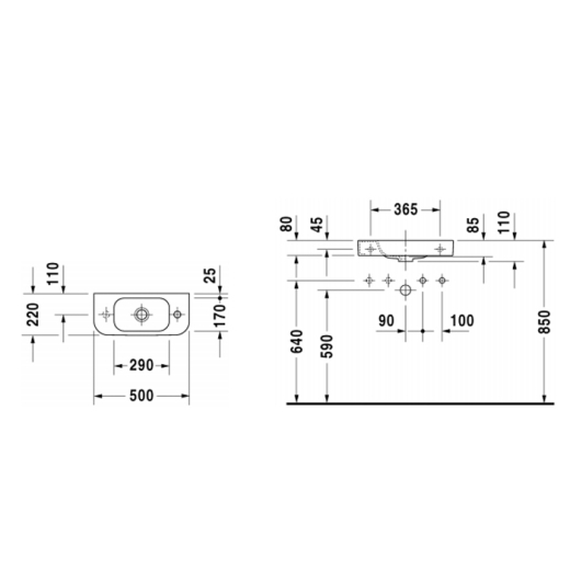 Умивальник підвісний Duravit Happy D.2 50 х 22 см (0711500008) - 2
