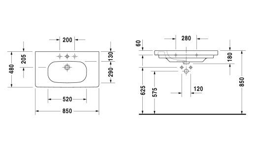 Умивальник підвісний Duravit D-Code Med 850 мм, білий (03528500002) - 2