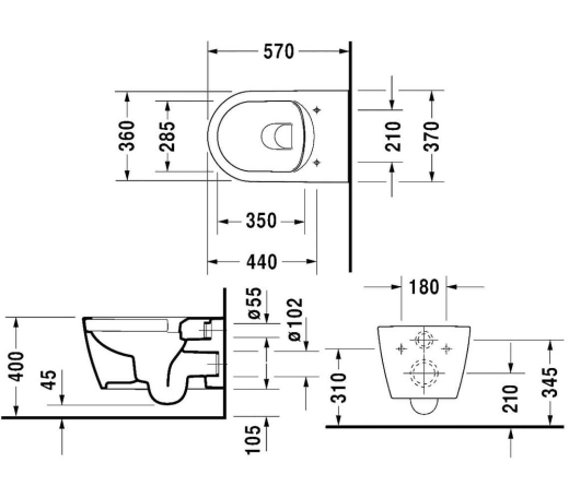 Унитаз подвесной Duravit Me by Starck 37х57 см с крышкой, белый (2529092600/0020092600) - 3