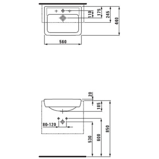 Умивальник накладний Laufen Pro 56x44 см напіввбудований, білий (H8129610001041) - 3