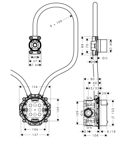 Скрытая часть для электронного смесителя AXOR Uno (16180180) - 2