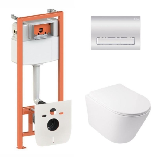 Набор 3в1 Qtap Swan Ultra Quiet унитаз подвесной QT16335179W + Nest комплект инсталляции (QT16335179W45154) - 1