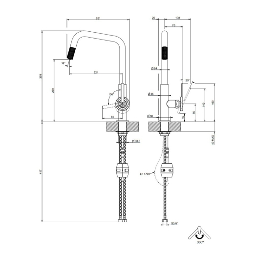 Змішувач для кухні Gessi Officine Volantino, Black XL (60203299) - 2