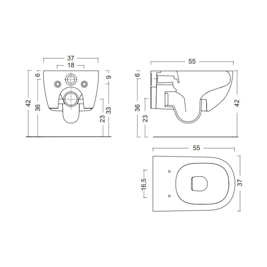 Унітаз підвісний з кришкою Nic Design Pin 55х37, Indaco matt (003709066/005712066) - 2