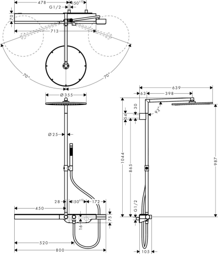 Душевая система с термостатом Axor Showerpipe 800 shower 350 1jet, хром (27984000) - 5