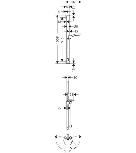 Душова стійка Axor Citterio Е 120 мм 3-х режимна, хром (36735000) - 2