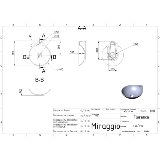 Умивальник Miraggio Florence MIR0000197 білий - 2