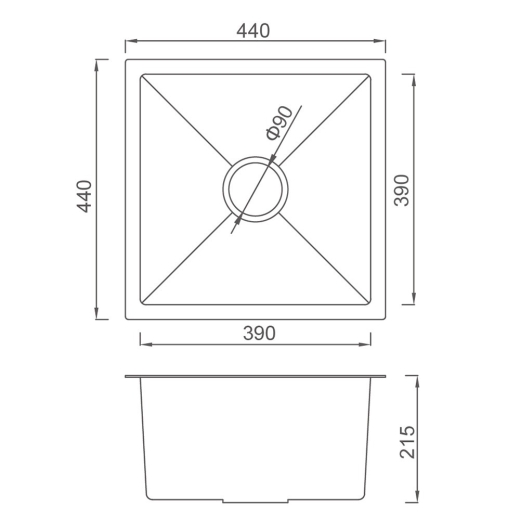 Кухонна мийка GAPPO GS4444-6 вбудована 440x440 мм, нержавіюча сталь, поверхня PVD - 7