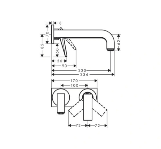 Смеситель для умывальника настенный Axor Citterio 220 Lever, хром (39119000) - 2