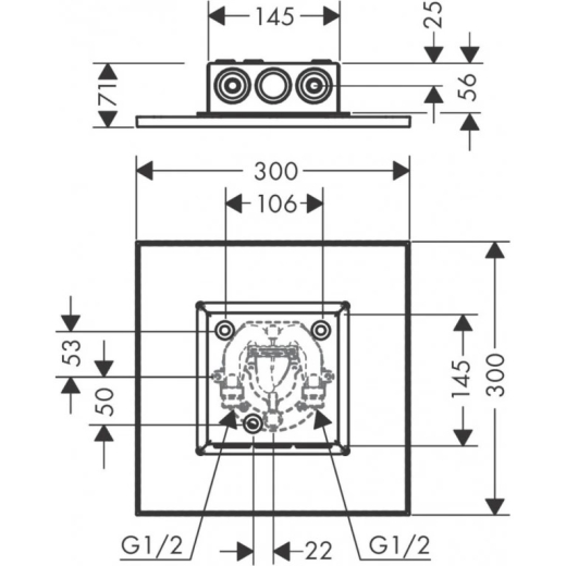 Верхний душ Axor ShowerSolutions 300х300 2jet, хром (35321000) - 2