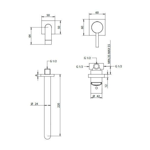 Смеситель для умывальника Bongio T-square (52538CR22PR) - 2
