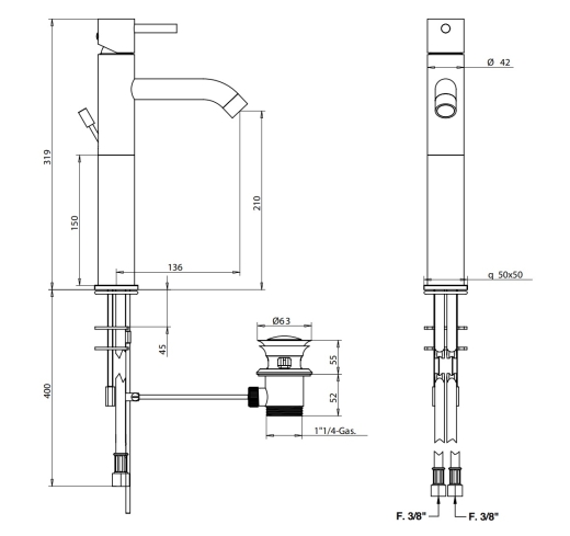 Смеситель для умывальника Bongio T-square (52532CRPR) - 2