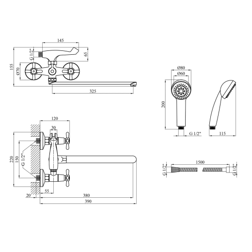 Смеситель для ванны Kroner KRP Royce - C070 (CV029047) - 6