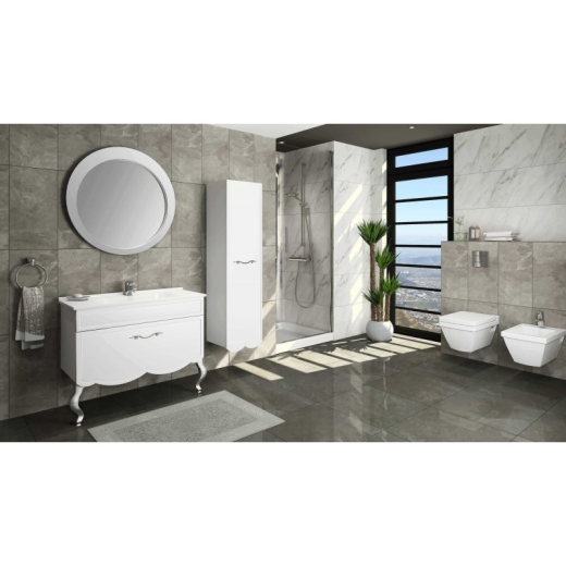 Тумба с умывальником подвесная Veronis Sofya 100 White-Silver VE-TSOFYAW100 Тумба (100х45х83) + зеркало. Цвет: Белый-серебро. - 2