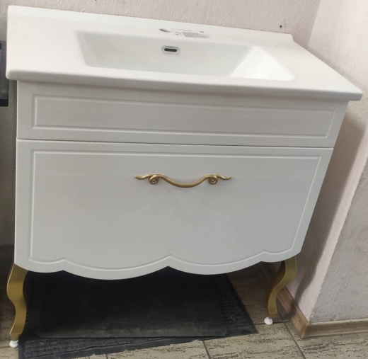 Тумба с умывальником подвесная Veronis Sofya 100 White-Silver VE-TSOFYAW100 Тумба (100х45х83) + зеркало. Цвет: Белый-серебро. - 3
